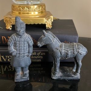 Vintage Figure Set Miniature Terracotta Chinese Qin Dynasty Style Man and Horse.